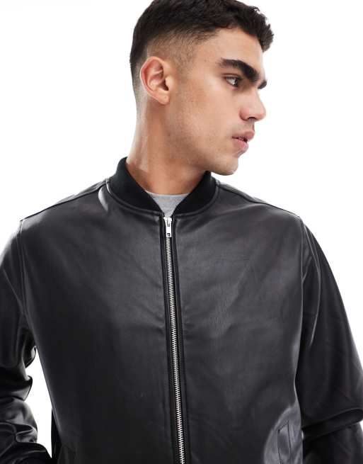 ASOS DESIGN – Bomberjacke aus schwarzem Kunstleder, 2 von 4