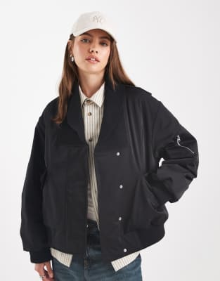ASOS DESIGN - Bomberjacke in Schwarz mit gestricktem Kragen