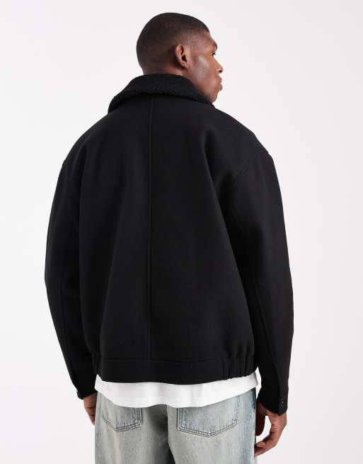 ASOS DESIGN – Bomberjacke in Schwarz mit Wolloptik und Teddyfell-Kragen, 3 von 5