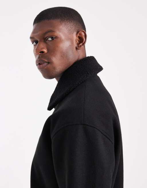 ASOS DESIGN – Bomberjacke in Schwarz mit Wolloptik und Teddyfell-Kragen, 4 von 5