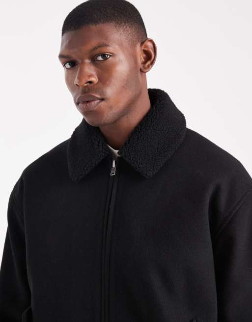 ASOS DESIGN – Bomberjacke in Schwarz mit Wolloptik und Teddyfell-Kragen, 5 von 5