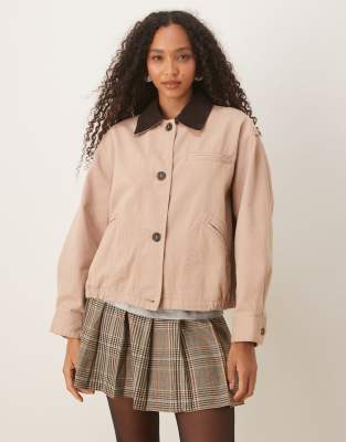 ASOS DESIGN - Bomberjacke in Staubrosa mit schokobraunem Kragen-Neutral