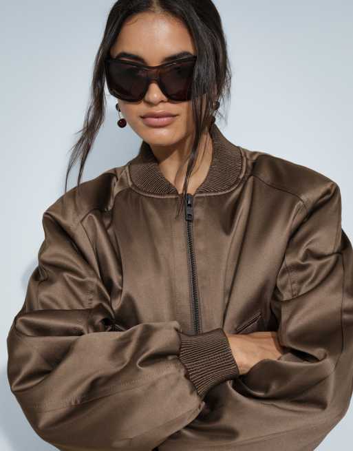 ASOS DESIGN bomberjakke i sateen-look i tobak, 2 af 4