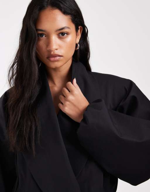 ASOS DESIGN bomberjakke med sjalskrave og slå om i sort, 7 af 8