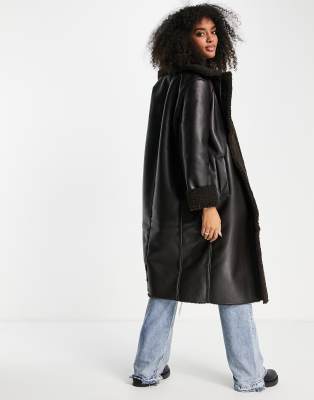 asos brown shearling coat