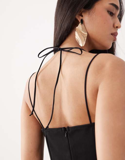 ASOS DESIGN bonded crepe sweetheart peplum cami top in black, 2 of 4