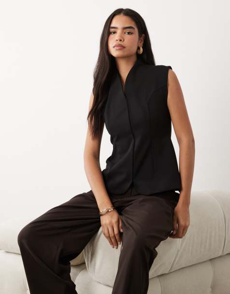 ASOS DESIGN bonded crepe tailored top co-ord in black in scuba-style fabric - view 1