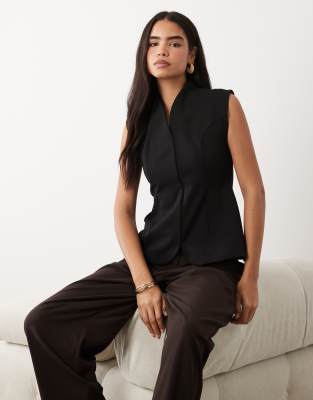 Asos Design Bonded Crepe Tailored Top In Black
