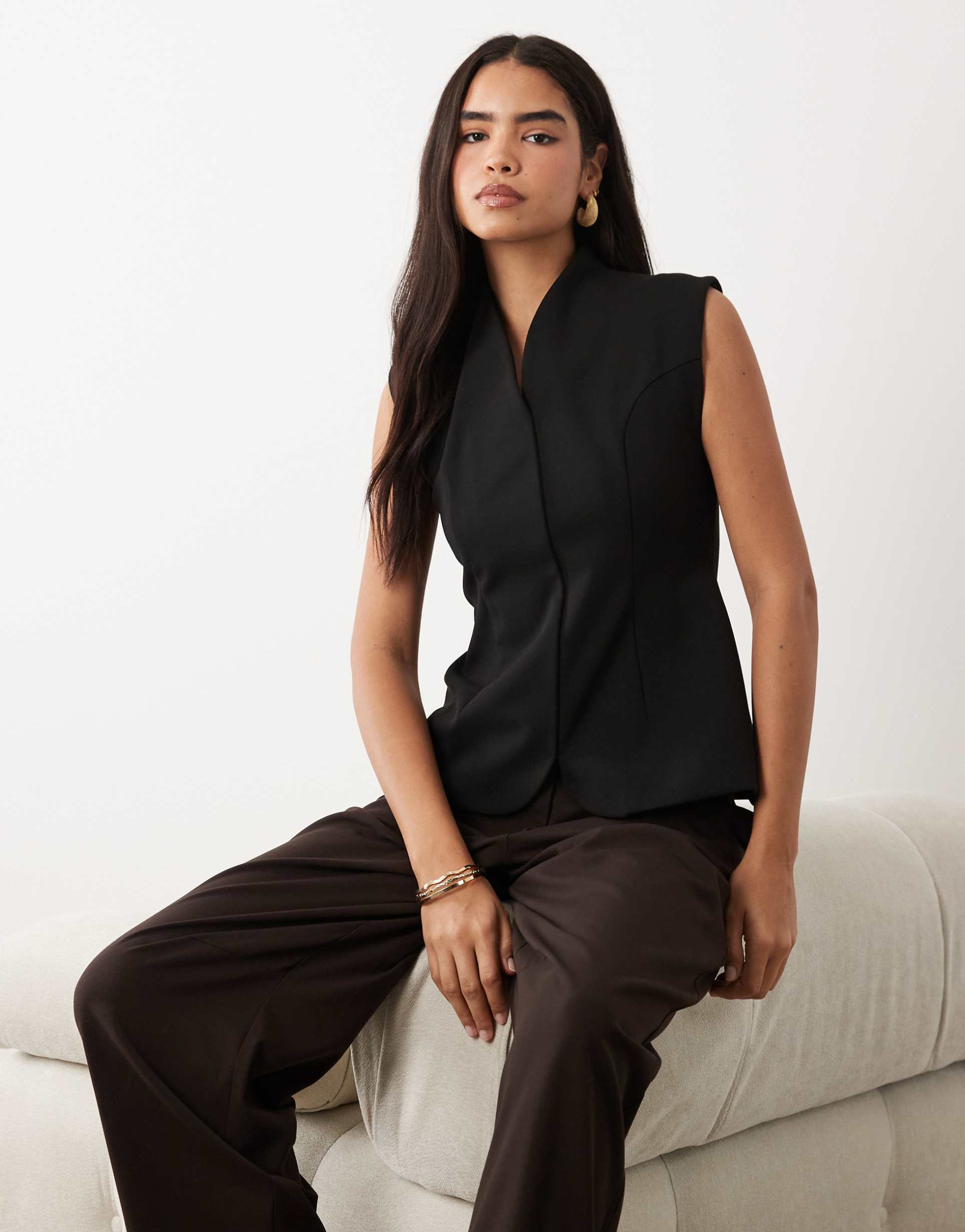asos design bonded crepe tailored top in black scuba-style fabric - part of a set