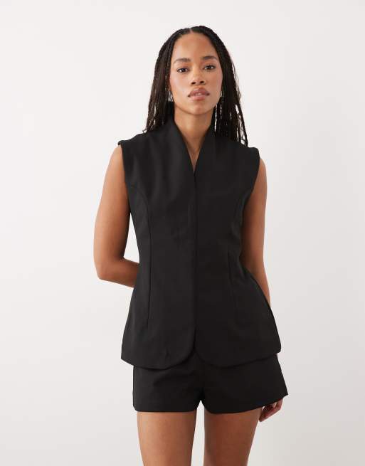 ASOS DESIGN bonded crepe tailored top in black scuba-style fabric - part of a set, 3 of 3