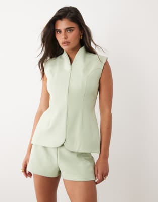 Asos Design Bonded Crepe Tailored Top In Green