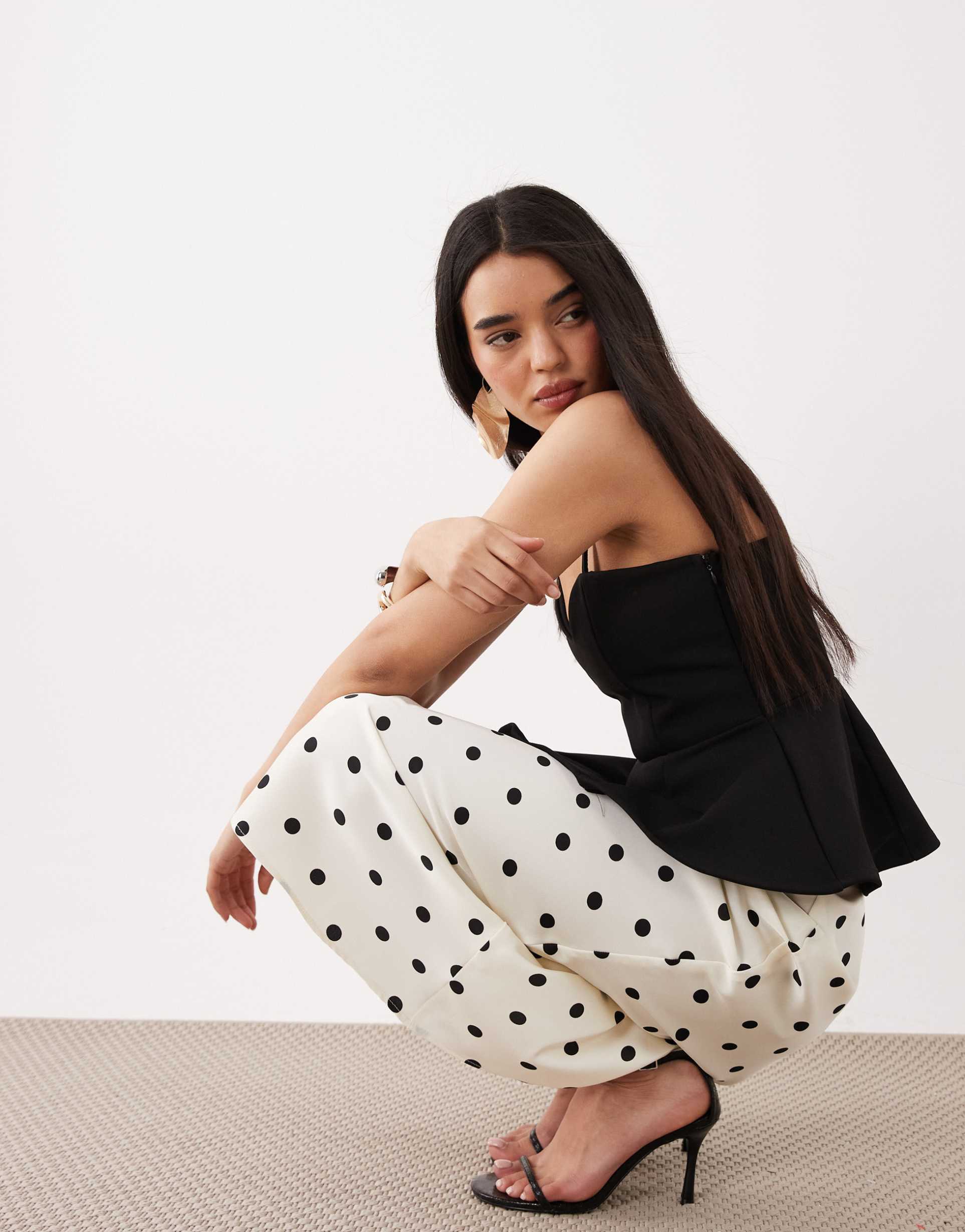 asos design bonded crepe wiggle front top with double strap detailing in black