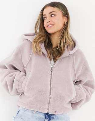 ASOS DESIGN bonded fleece hooded jacket in lilac-Blues