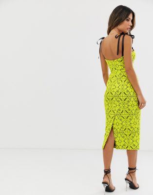 asos design bonded geometric lace midi dress