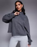 [ASOS DESIGN] ASOS DESIGN bonded high neck quarter zip scuba pullover jumper in grey XS GREY