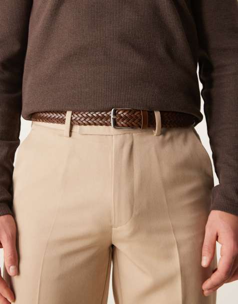 ASOS DESIGN bonded leather woven belt in brown - view 1