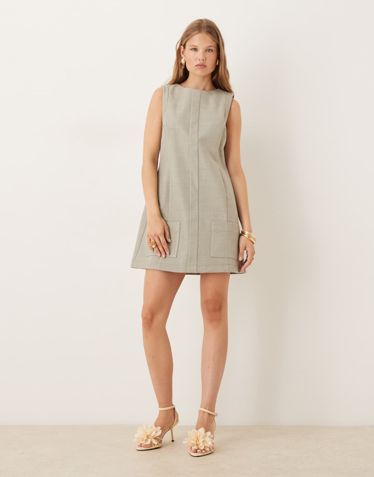 ASOS DESIGN bonded mini shift dress with pocket detail in sage