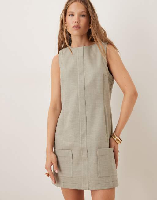 ASOS DESIGN bonded mini shift dress with pocket detail in sage, 3 of 4