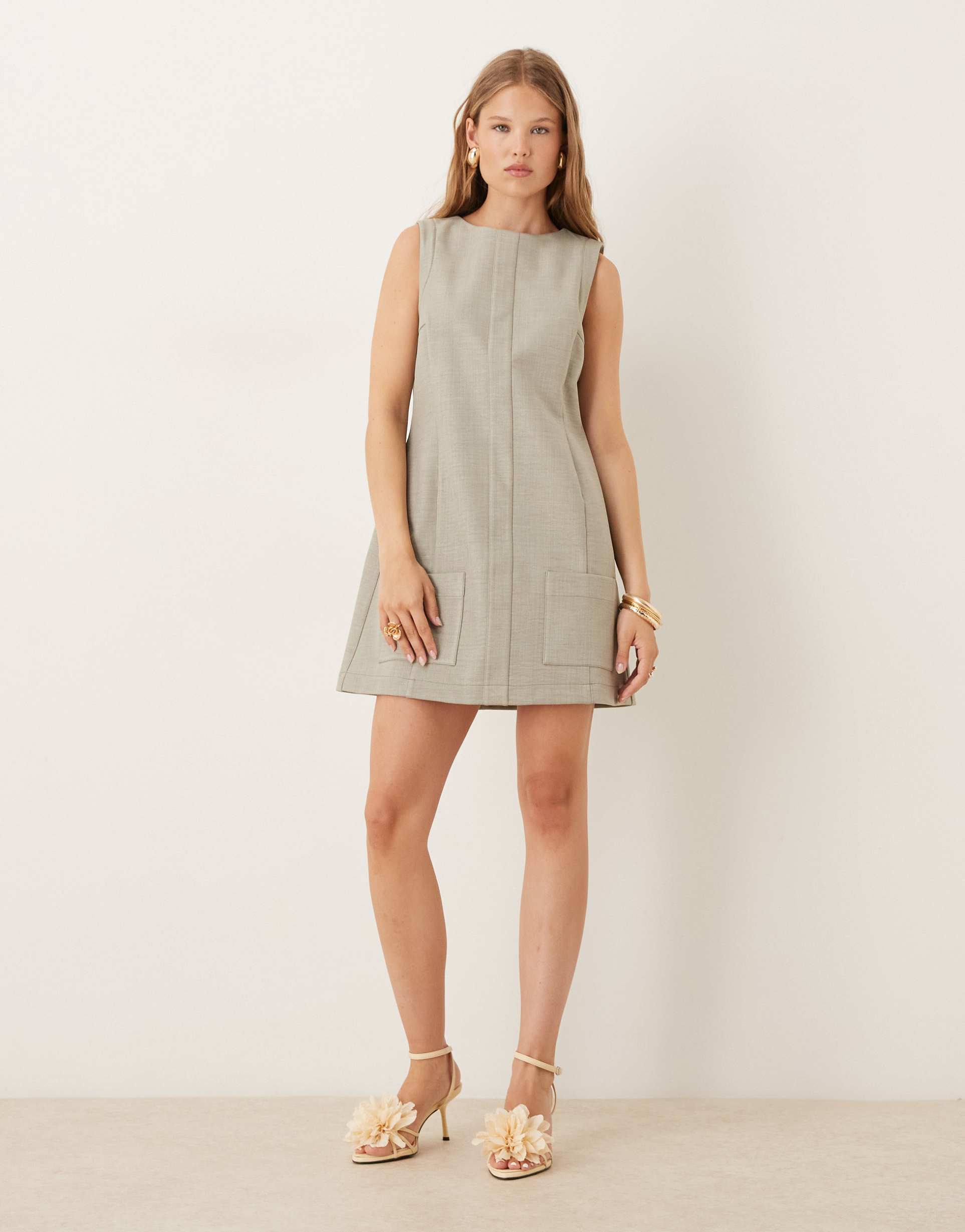 asos design bonded mini shift dress with pocket detailing in sage
