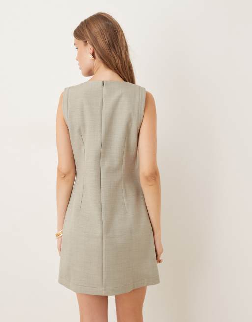 ASOS DESIGN bonded mini shift dress with pocket detailing in sage