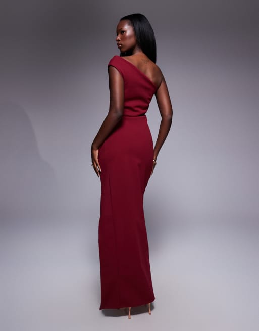 berry one shoulder dress Chase Your Power One Shoulder Satin Maxi Dress Berry