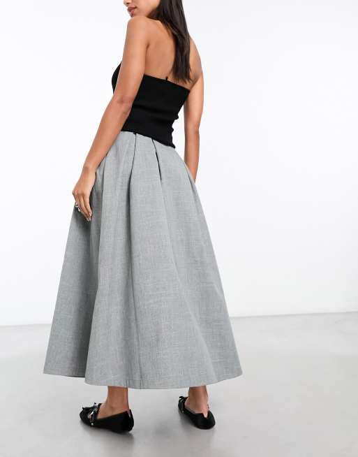 ASOS DESIGN bonded prom midi skirt in grey