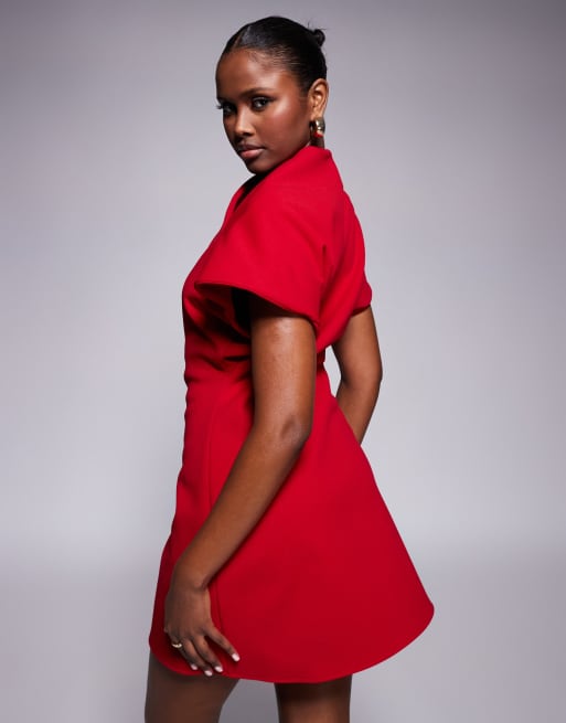 ASOS DESIGN bonded scuba cap sleeve mini dress with slash neck detail in red
