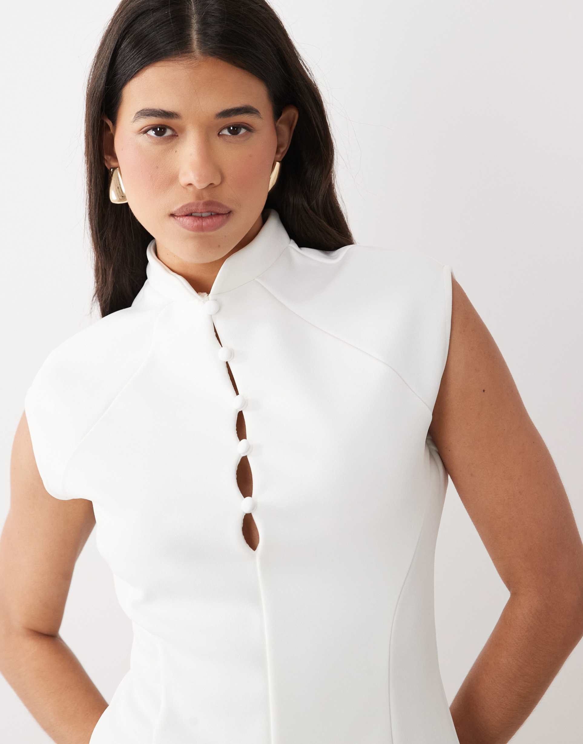 asos design bonded sculpted cap sleeve top in ivory