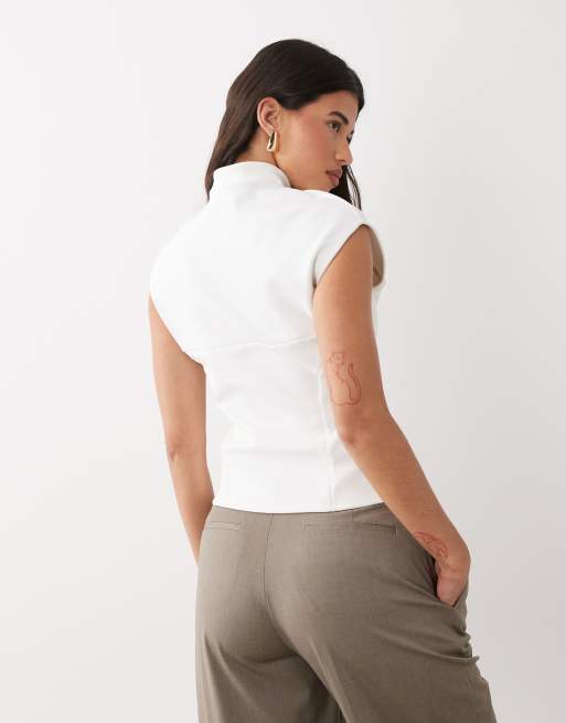 ASOS DESIGN bonded sculpted cap sleeve top in ivory, 4 of 4