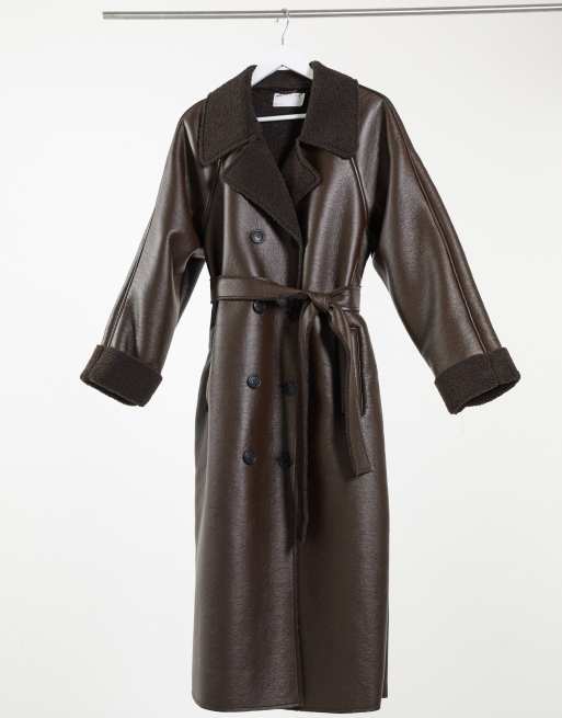 ASOS DESIGN + Dark Brown Croc trench Coat