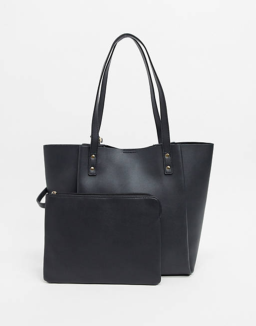 ASOS DESIGN bonded shopper bag with removable tablet case in black