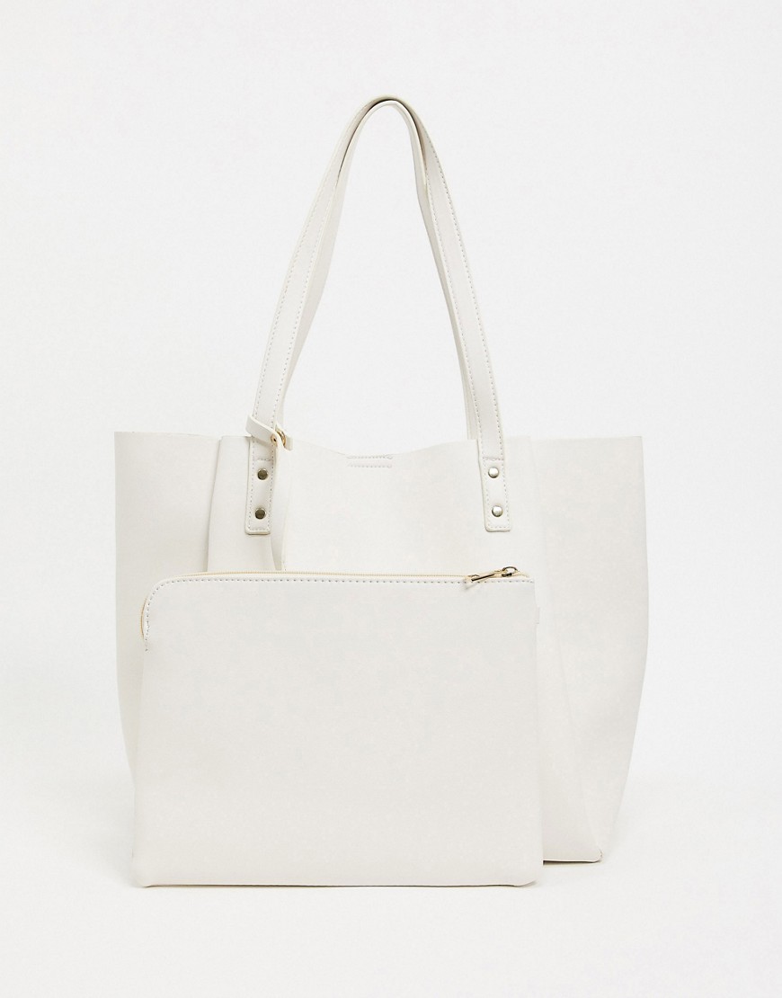 ASOS DESIGN bonded shopper bag with removable tablet case in white