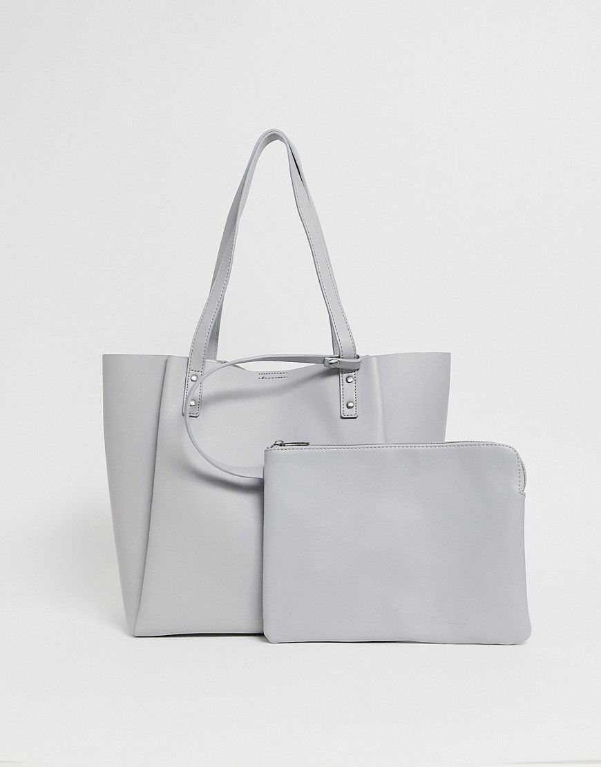 ASOS DESIGN bonded shopper bag with removable tablet case-Grey