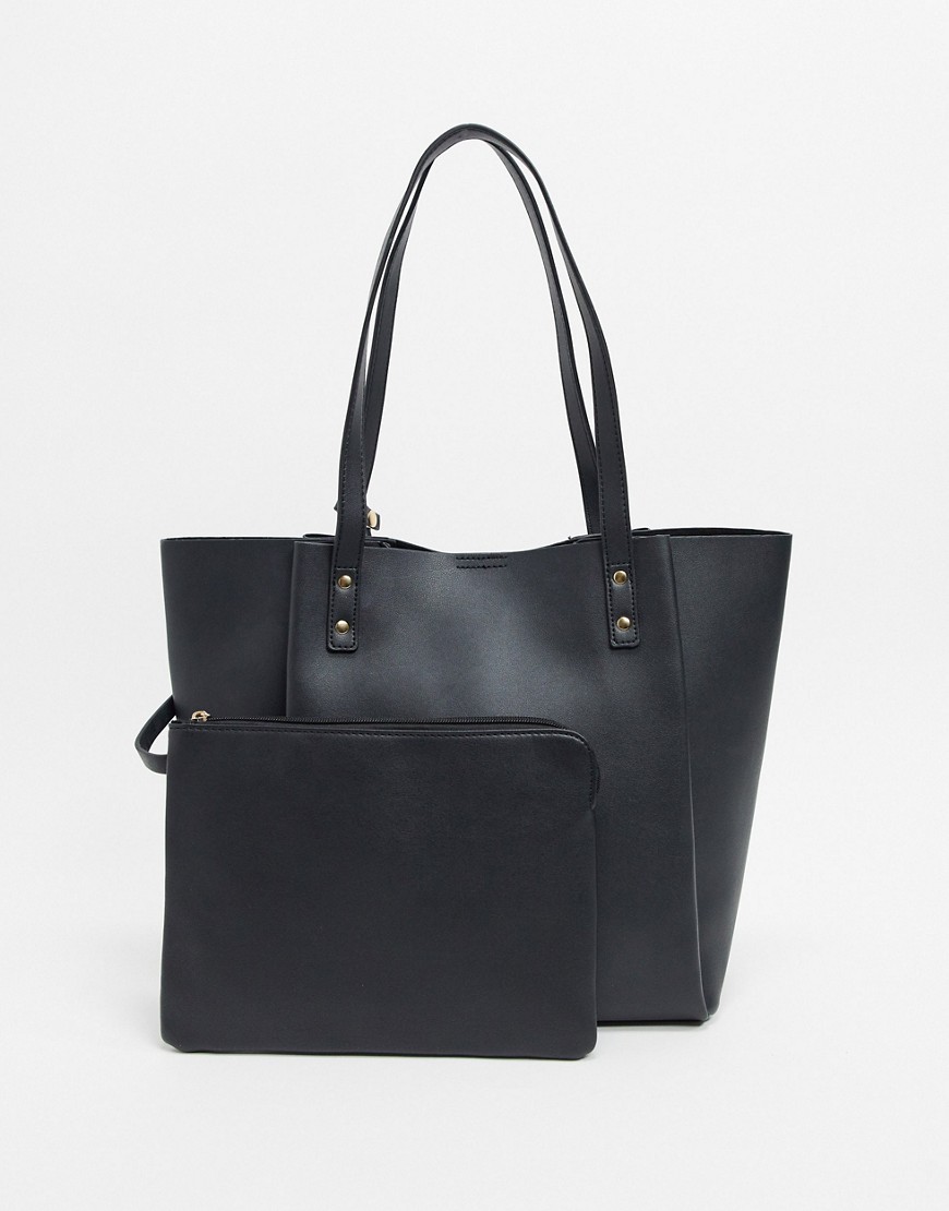 ASOS DESIGN bonded shopper bag with removable tablet case-Black