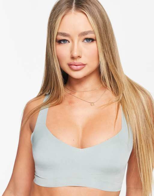 ASOS DESIGN bonded smoothing microfiber soft padded bra in sage