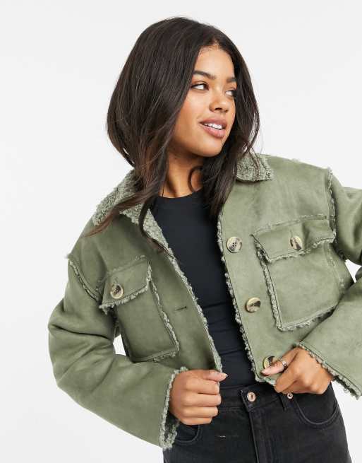ASOS DESIGN bonded suedette button through jacket in mint