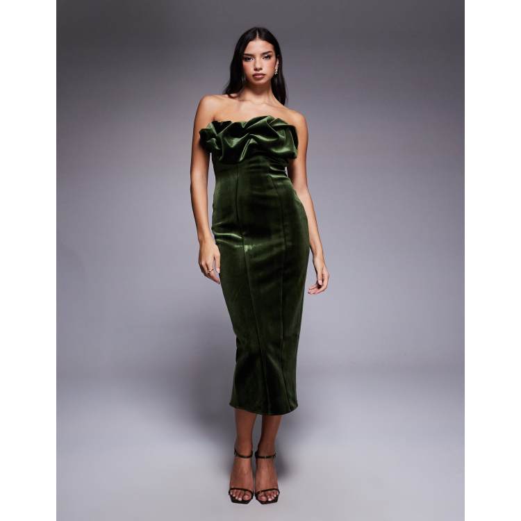 ASOS DESIGN bonded velvet bandeau structured midi dress with