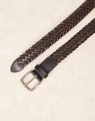 Asos Design Bonded Woven Leather Belt In Gold