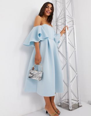 ASOS DESIGN boned corset bardot prom midi dress in blue
