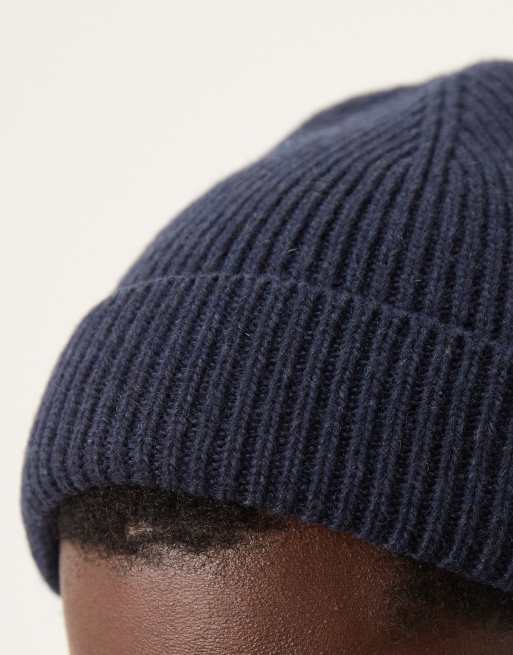 ASOS DESIGN - Bonnet à côtes anglaises en laine d'agneau - Bleu marine, 3 de 4
