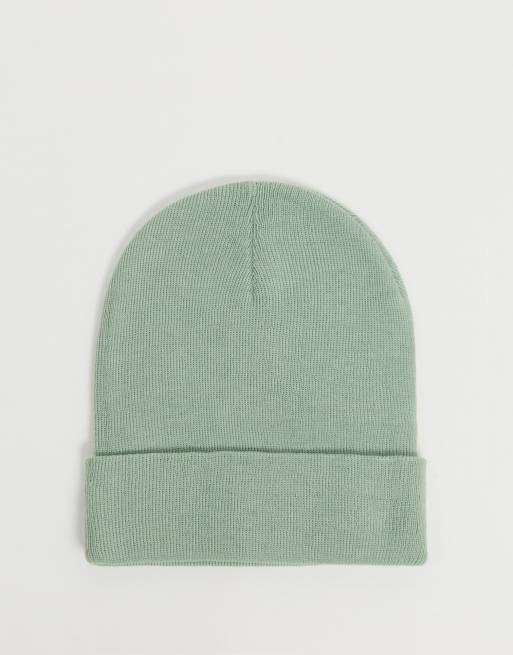 ASOS DESIGN - Bonnet à large revers en polyester - Sauge 