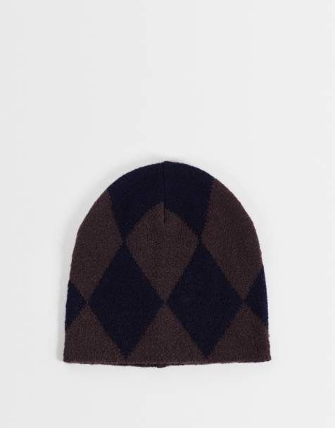 ASOS DESIGN - Bonnet à motif diamants et tête de mort - Marron - view 1