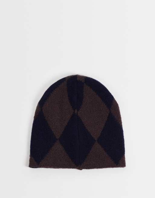 ASOS DESIGN - Bonnet à motif diamants et tête de mort - Marron, 3 de 3