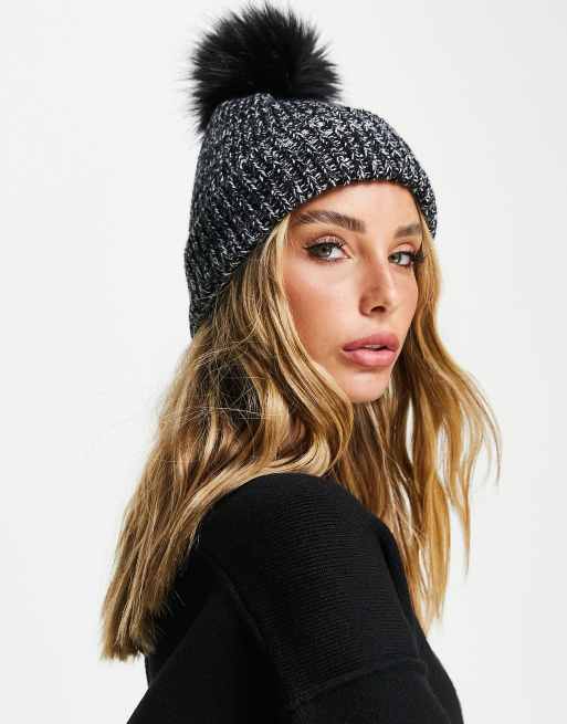 ASOS DESIGN Bonnet pompon en maille m lang e Noir et blanc