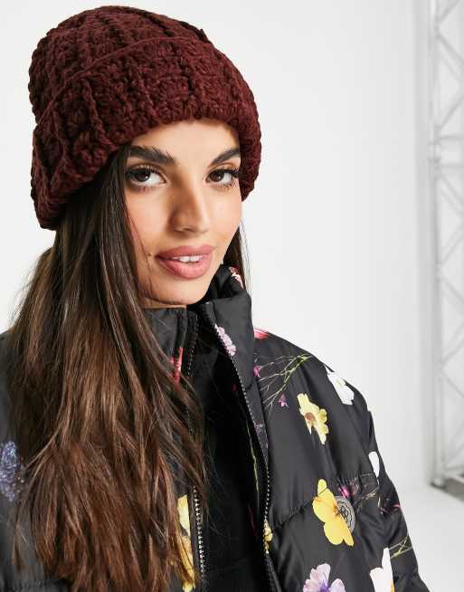 ASOS DESIGN - Bonnet à revers en maille crochetée - Bordeaux, 3 de 4
