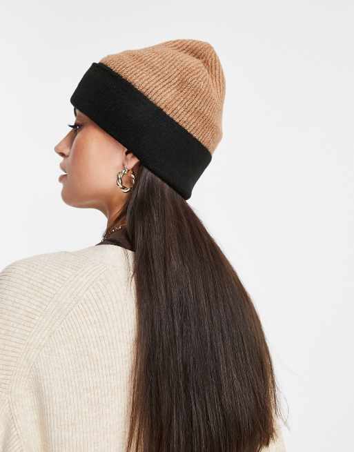 ASOS DESIGN - Bonnet color block - Fauve et noir