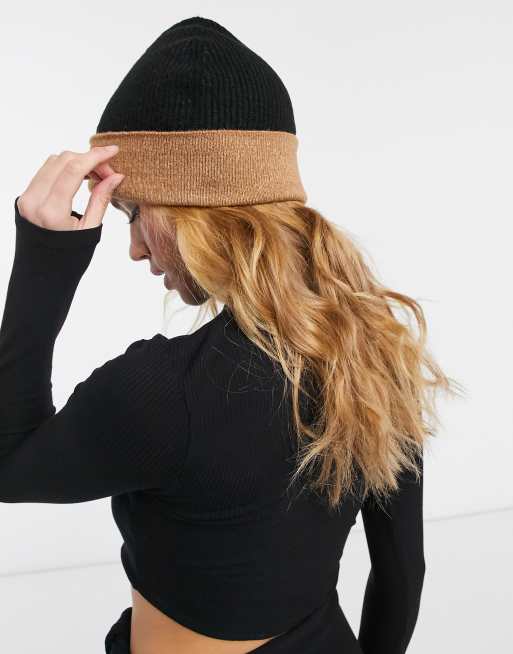 ASOS DESIGN - Bonnet color block - Fauve et noir