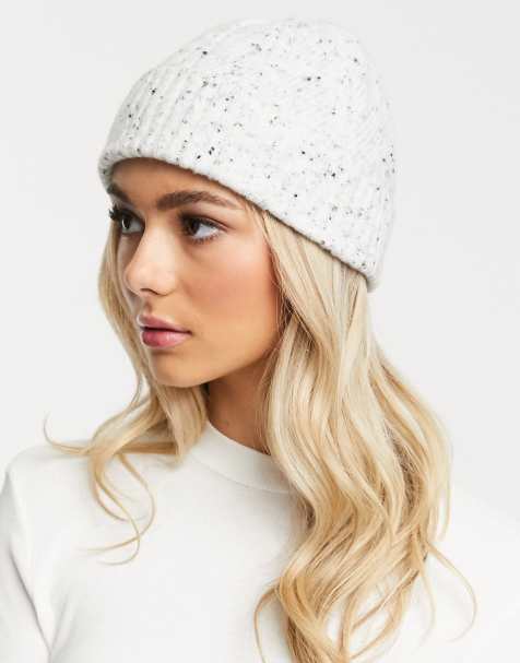 ASOS DESIGN - Bonnet côtelé style pêcheur - Crème et noir effet moucheté