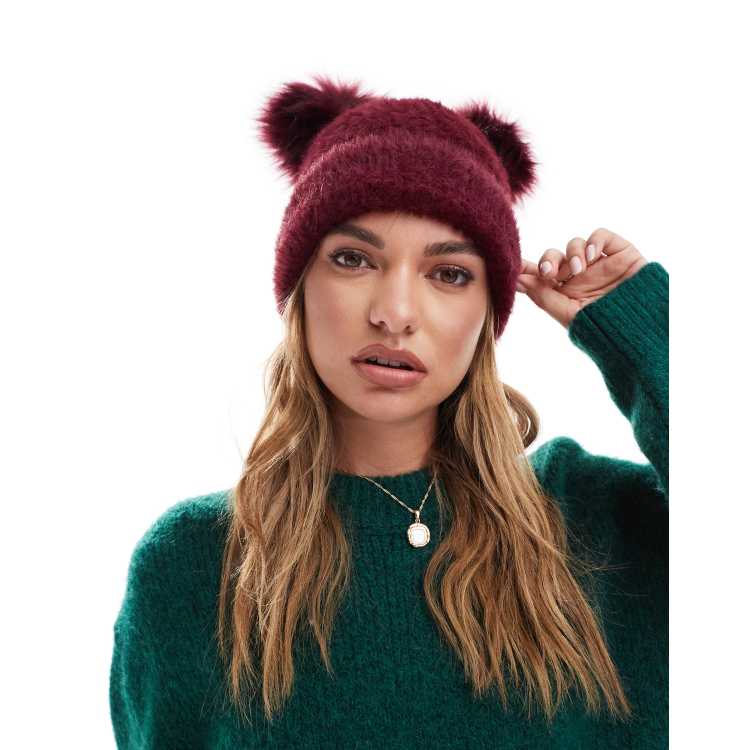 Fourrure Tuque Fille Ski Tuque Femme Pompon Fourrure Tuque à