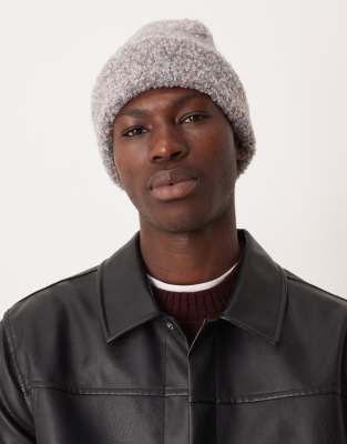 ASOS DESIGN - Bonnet en maille côtelée bouclée - Gris